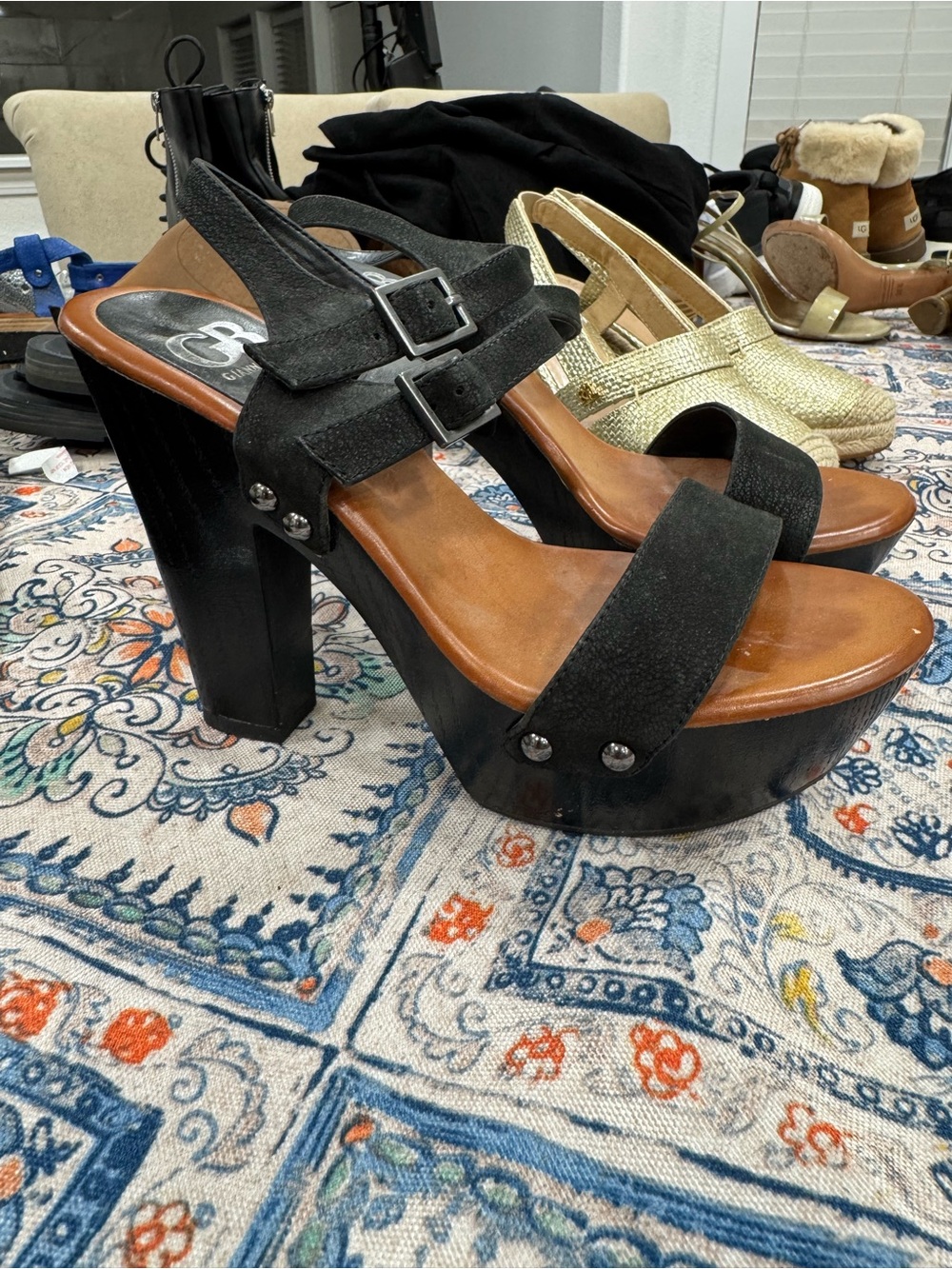 Gianni Bini Black Suede Platform Block Heels
